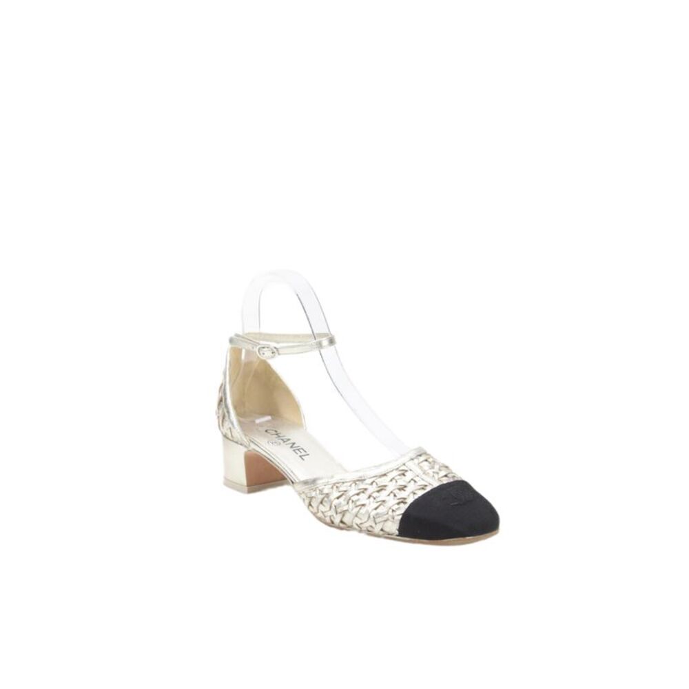 Chanel Womens Metallic Leather Ankle Strap Sandals Silver Size 39.5 9.5